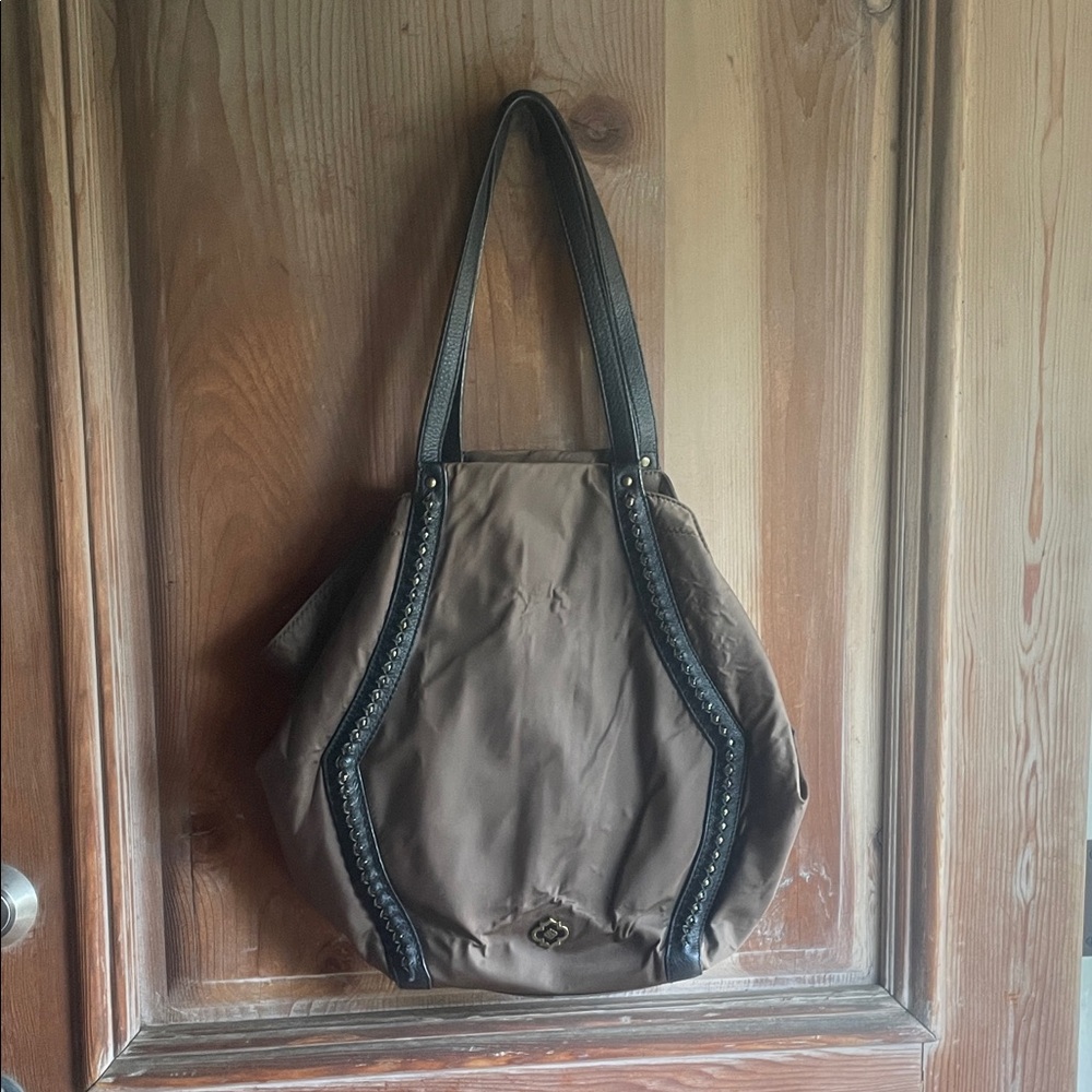 orYANY Brown Tote with Black Trim and Stud Detailing